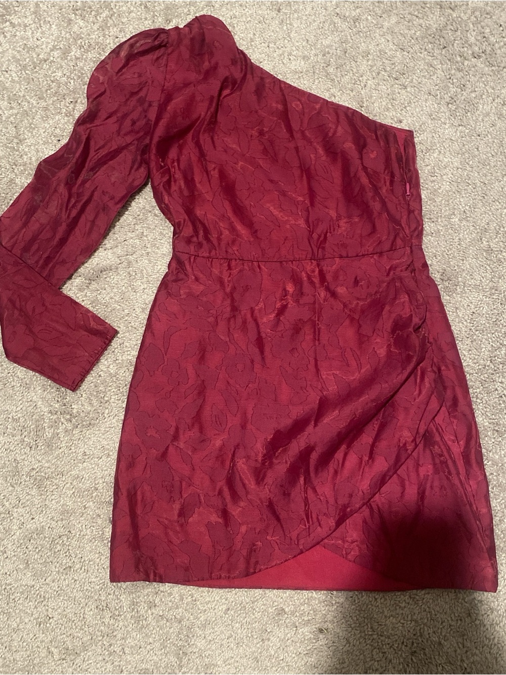 Lulu's One-Shoulder Burgundy Jacquard Mini Dress